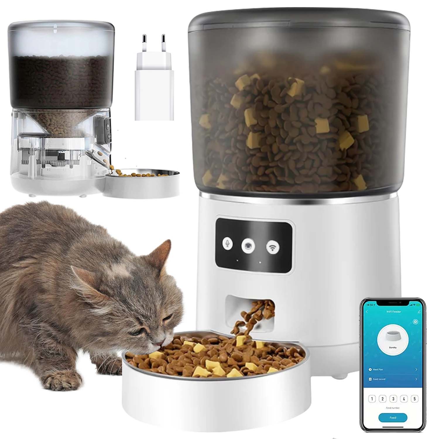 Levně Podavač Krmiva Miska Pro Kočky Inteligentní Automatický Wifi Časovač 4L