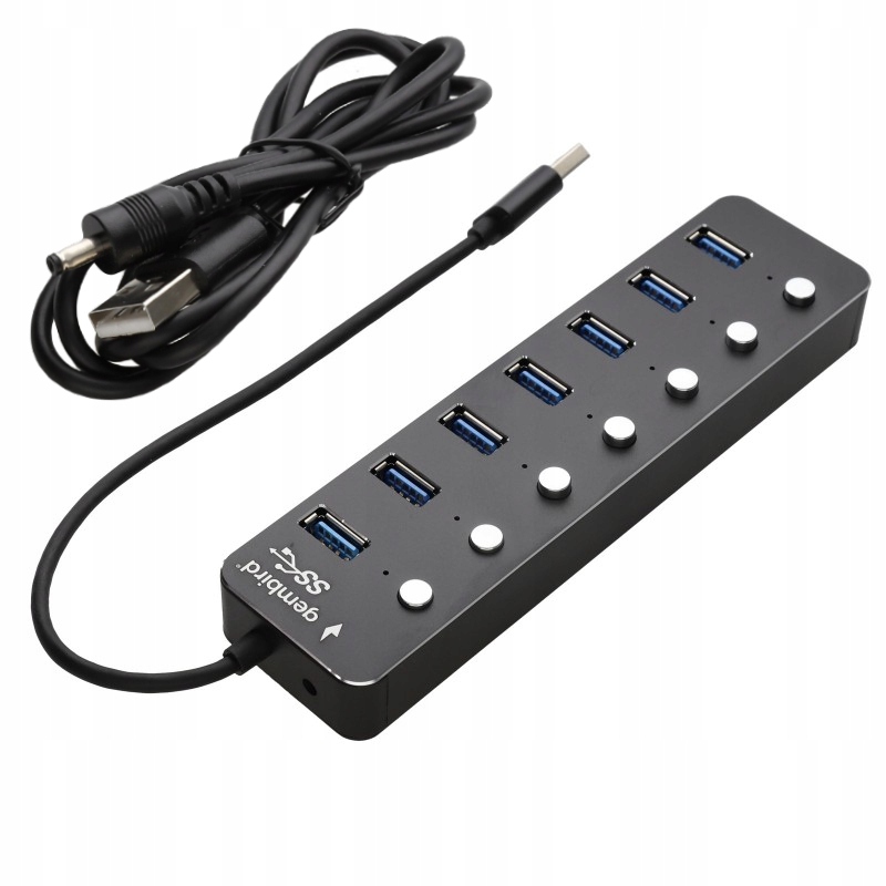 Usb Hub 7 portů Usb 3.1 Gembird aktivní s přepínači napájecí adaptér