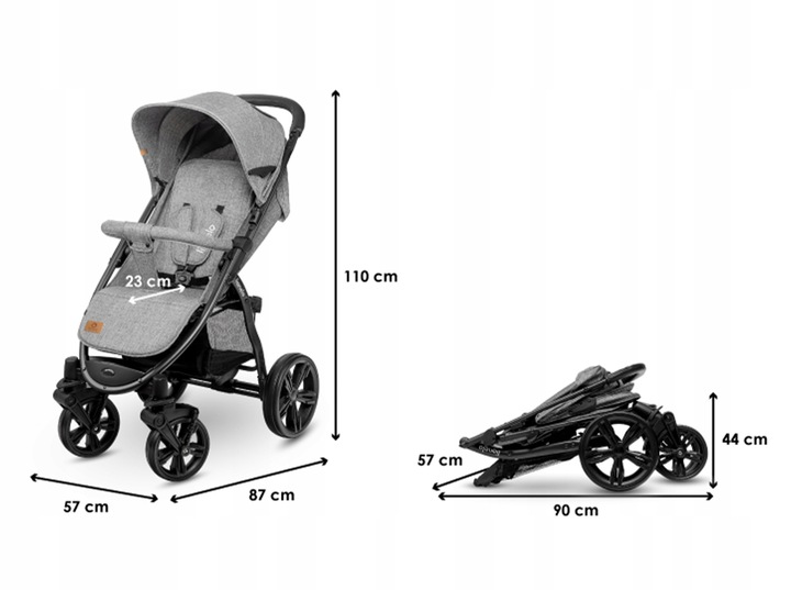 LIONELO wózek spacerowy do 22 kg ANNET Concrete Gr Waga wózka 10.36 kg