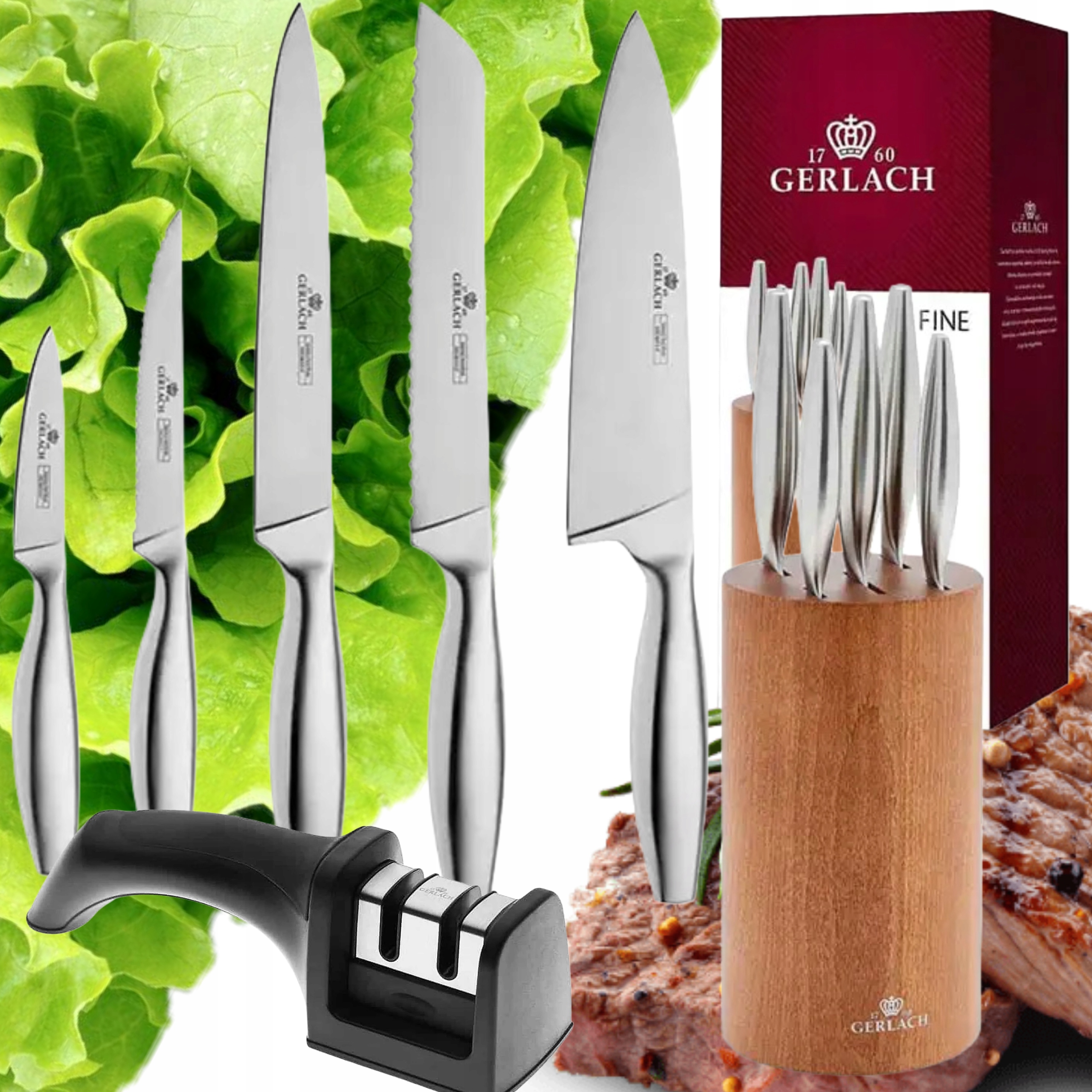 Gerlach Fine Sada 5 Nožov V Bloku Kuchynské Nože Ostré Premium Brusný Kameň