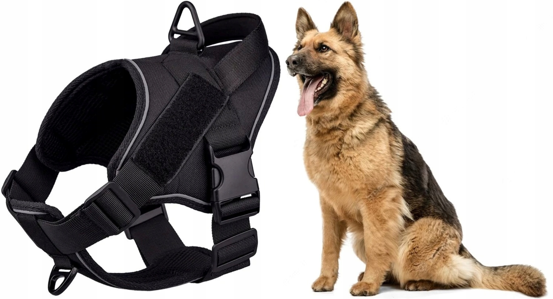 Levně Postroj pro psa Černý [M] Silný, nastavitelný, lehký, pohodlný, taktický