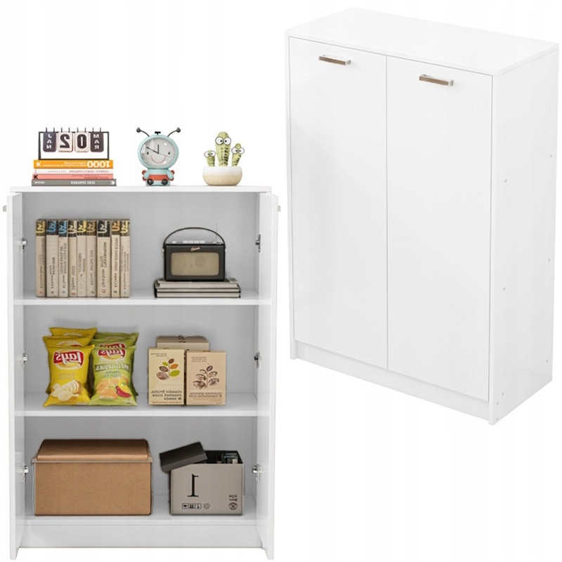 2-dverový Regál s policami, stĺpik, podlahová skrinka, biely Loft 108 cm