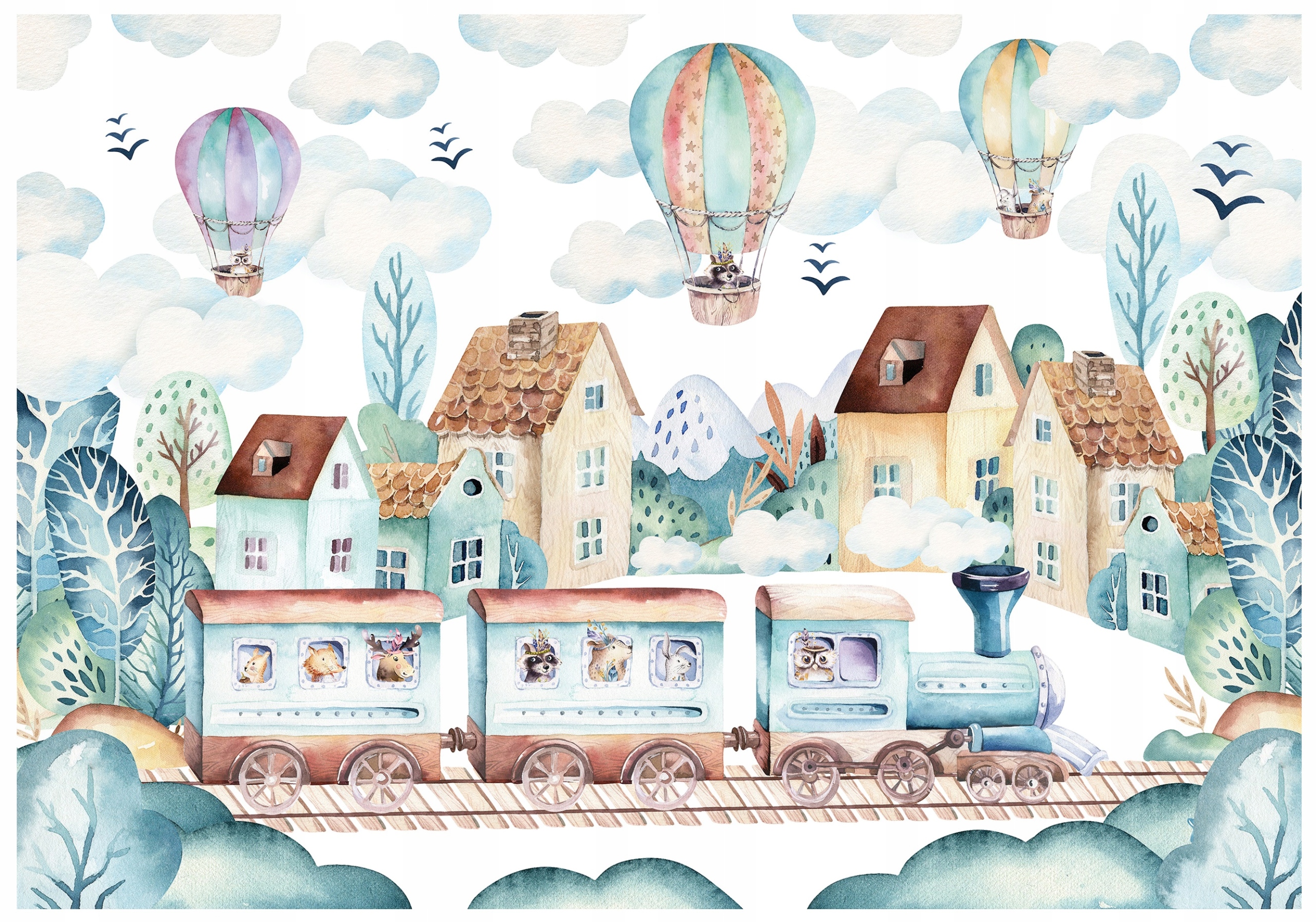 Fototapeta Pre Deti Škandinávska Vlaková Balónová Tapeta Na Stenu 350x250