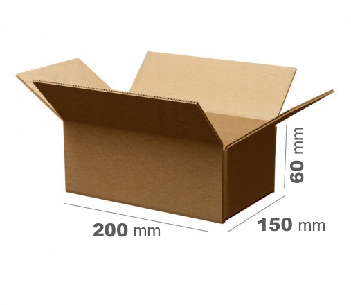 200 szt. Karton Pudło klapowe 200x150x60 szare 3W B 380g/m2 Gabaryt A