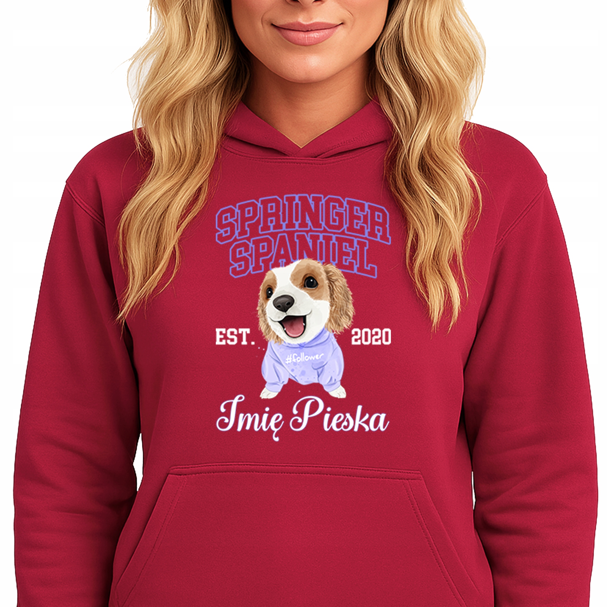 Mikina Červená Hoodie S Kapucí Springer Spaniel *Jméno psa* M