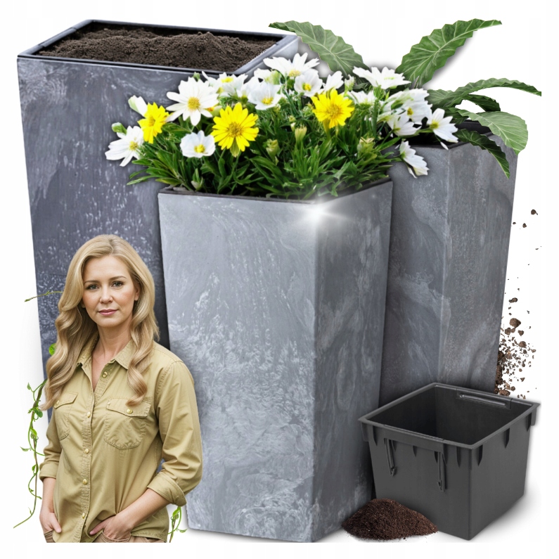 Donice Z Wkładem Betonowe Plastikowe Do Ogrodu Zestaw Donic X3 Ogrodowe
