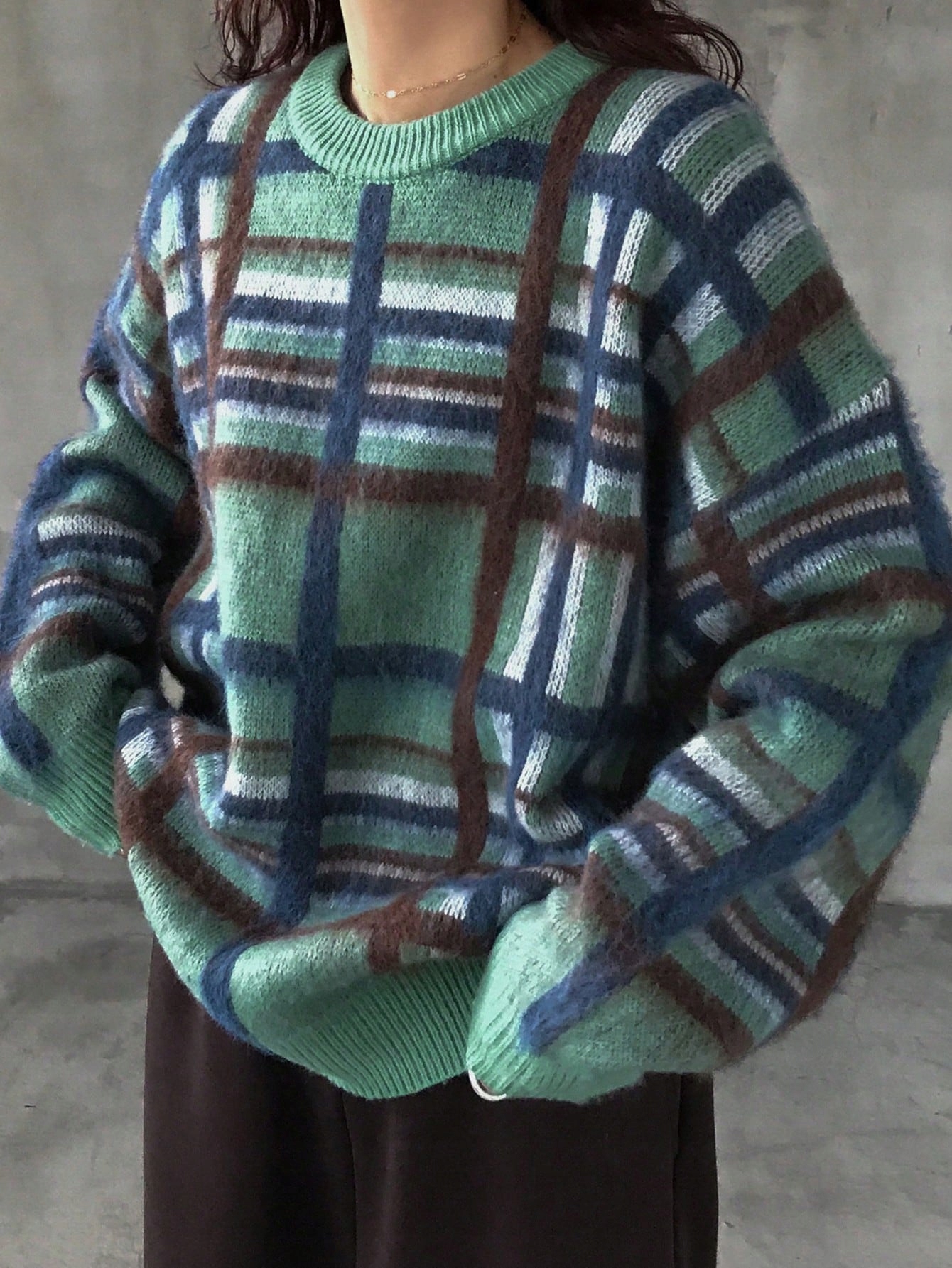 Dámský Svetr Oversize Kostkovaný Teplý Volný Stylový Casual Friful M 38