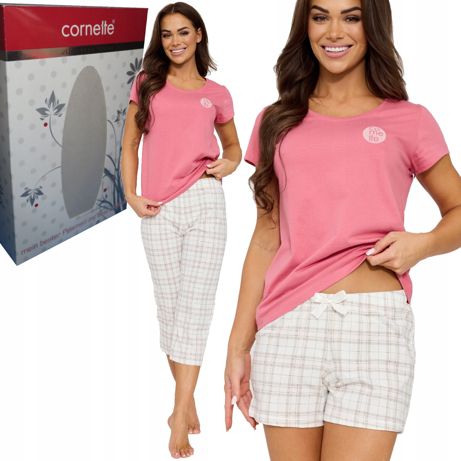 Cornette dámské pyžamo bavlna 466/339 Name 3-dílná tmavě růžová XXL