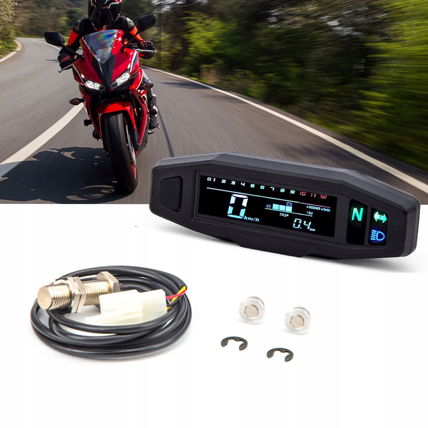 PRĘDKOŚCIOMIERZ MOTOCYKLOWY LCD MINI Numer katalogowy części 6942422628353