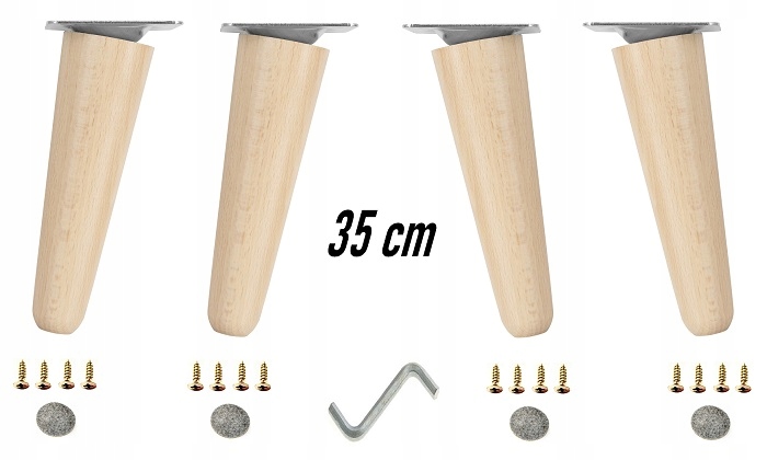 

Nogi Nóżki Drewniane Bukowe Skośne 35CM Zestaw U35