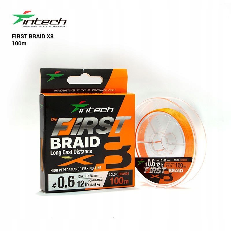 Żyłka pleciona Intech First Braid X8 #1.2/0.181mm/22lb/9.98kg 100m Orange
