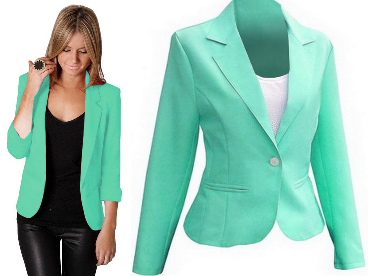 ŻAKIET MIĘTOWY MARYNARKA TALIOWANY MODNY 46