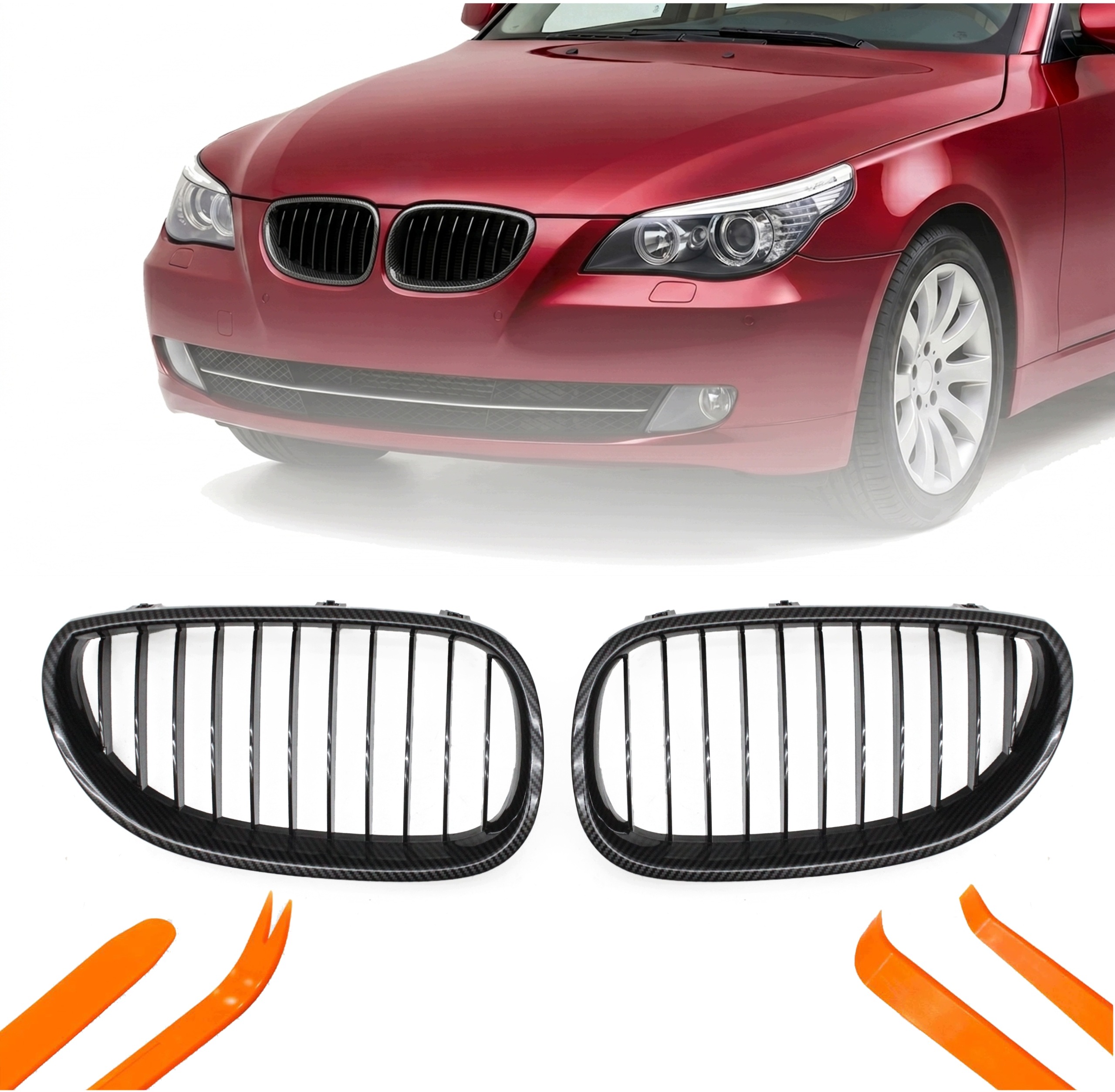 Atrapa Gril Ledviny Pro Bmw 5 E60 E61 04-09 Karbon 1 Žebro