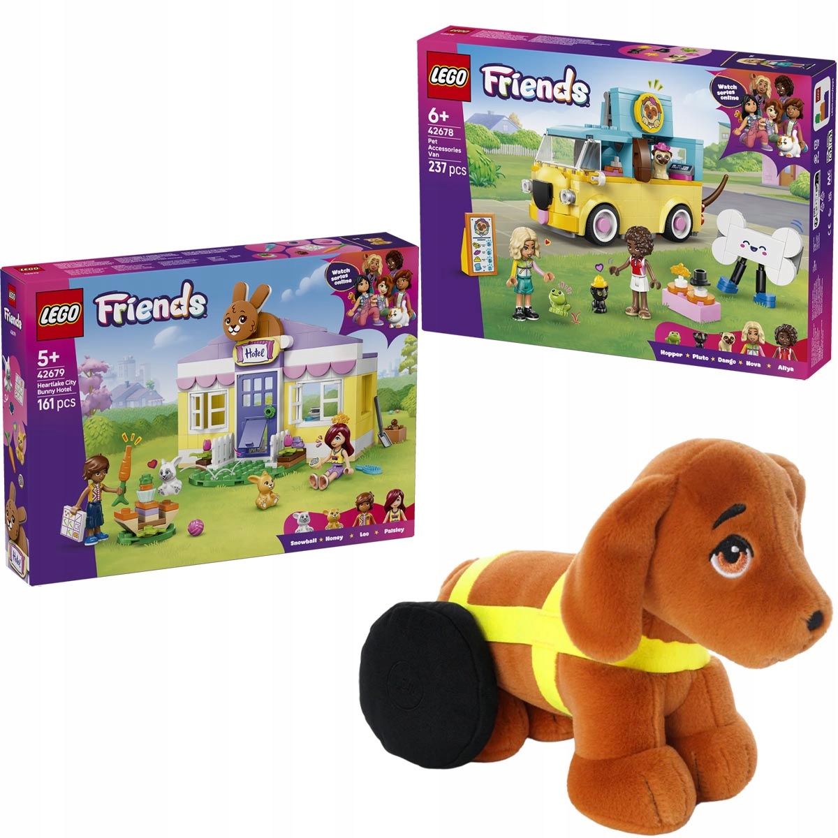 Lego Friends Furgonetka 42678 Hotel pro králíky 42679 Plyšák Pejsek