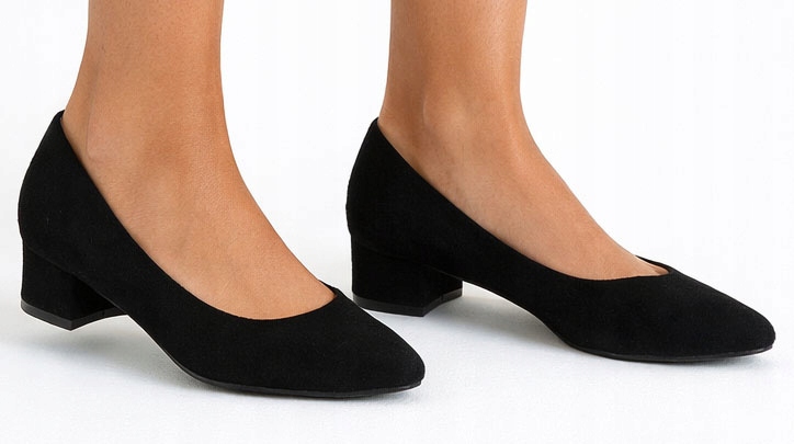 9427 Czarne Czółenka Zamszowe Słupku Klasyczne Niski Obcas 40