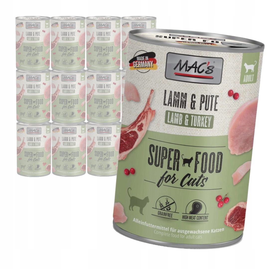 Levně MAC's Cat Mokré Krmivo Pro Kočky Jehněčí Krůta 12 x 400 g
