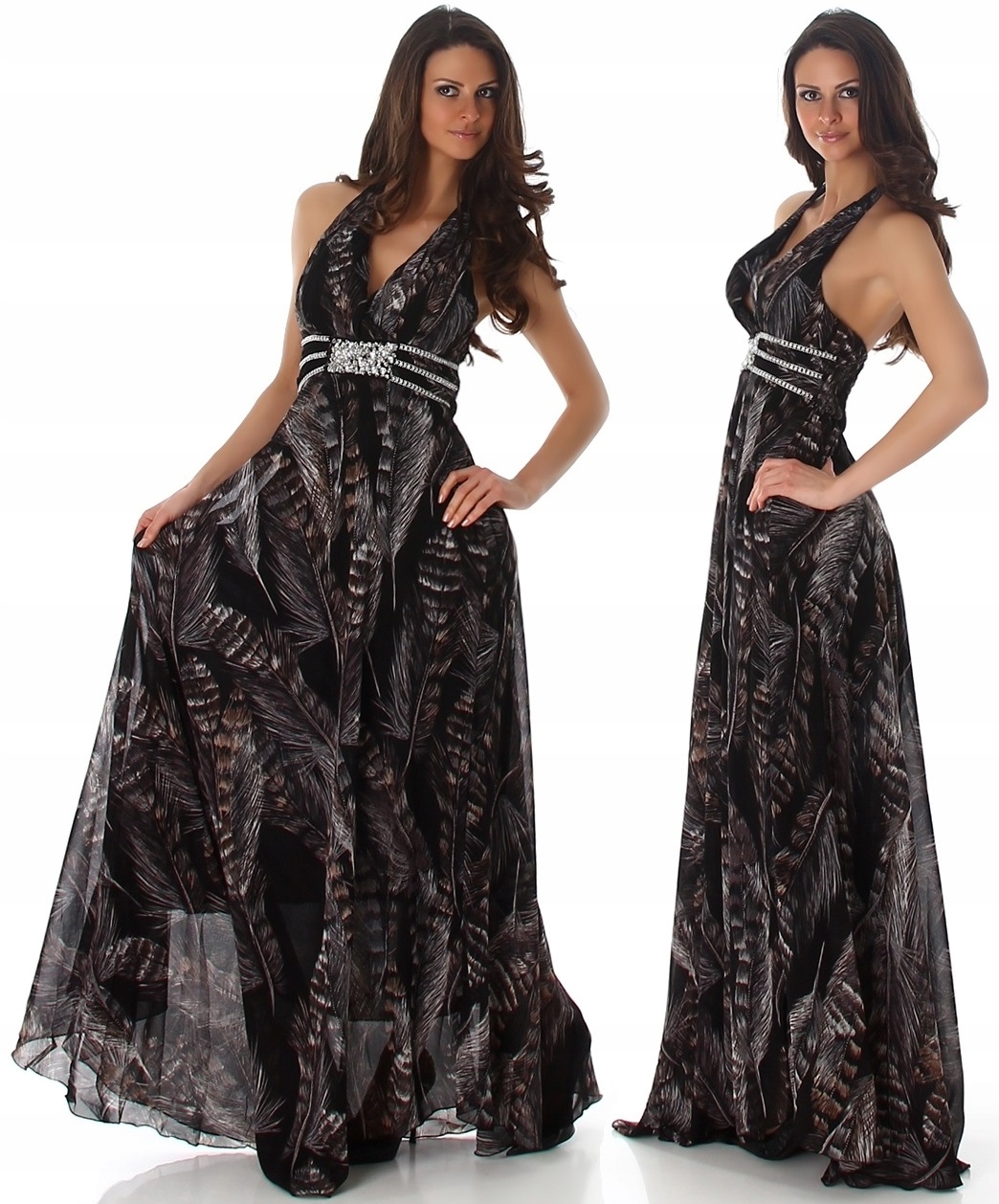 DŁUGA SUKIENKA MAXI WZORY PRZYJĘCIE WESELE BIŻUTERYJNA OKOLICZNOŚCIOWA N390