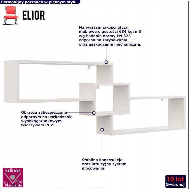 PÓŁKA WISZĄCA BIAŁA NOWOCZESNA == REGAŁ NA KSIĄŻKI Marka Elior