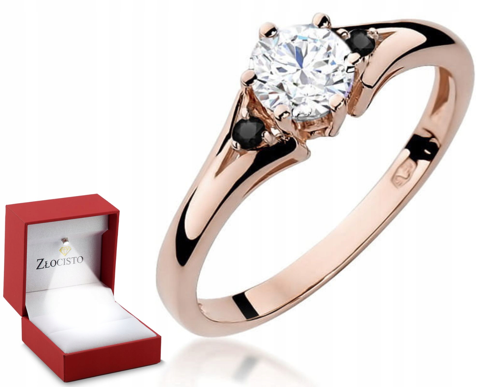 Růžové Zlato Prstýnek Přírodní Kámen Bílý Safír A Černé Brilianty