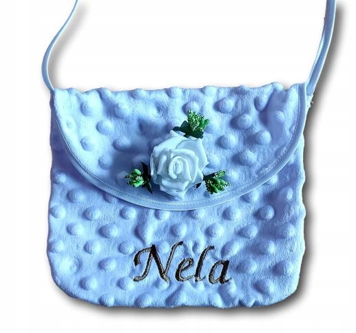 Torebka na komunie z imieniem haft kopertówka róża