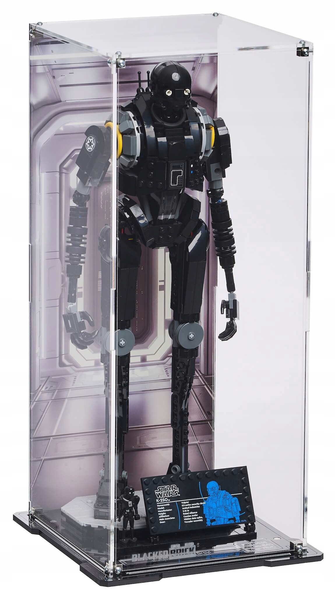 Vitrína s pozadím Blacked Brick pre Lego 75434 Star Wars Droid strážny K-2SO
