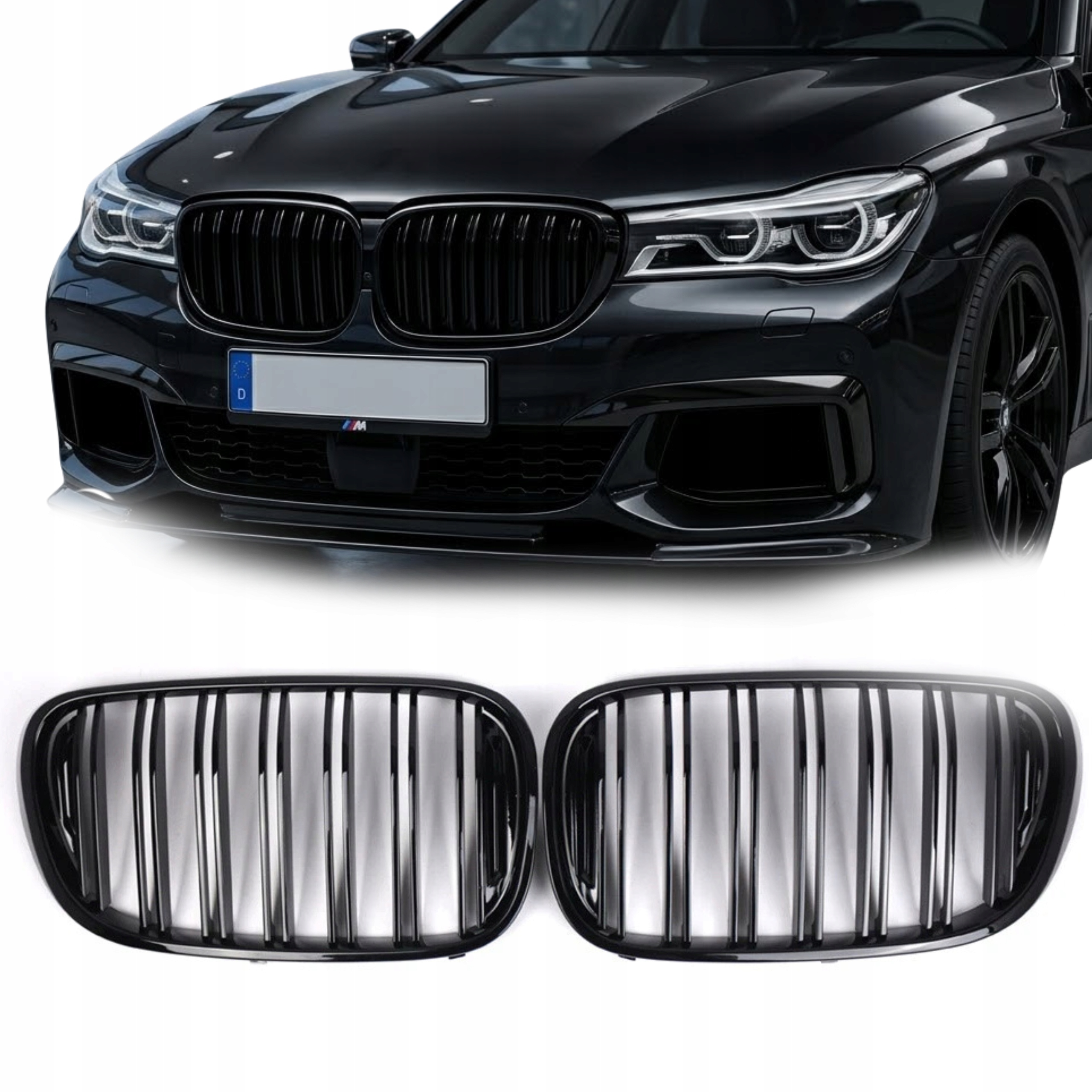 Gril Bmw 7 G11 G12 2015-2019 Černý Lesk Ledviny Atrapa Nárazníku Komplet