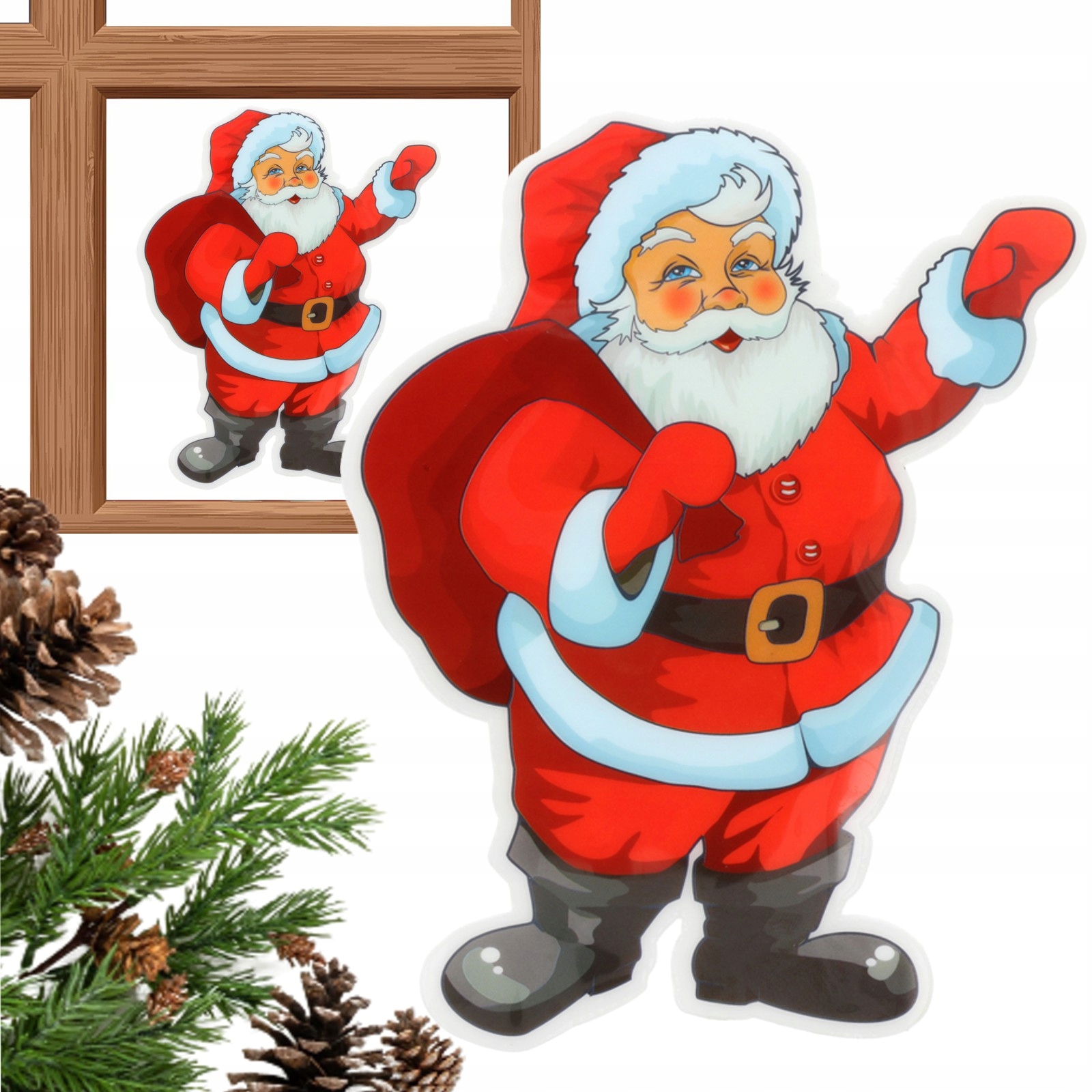 DUŻA ŻELOWA NAKLEJKA ŚWIĄTECZNA NA OKNO SZYBĘ ŚWIĘTA BAŁWAN CHOINKA MIKOŁAJ