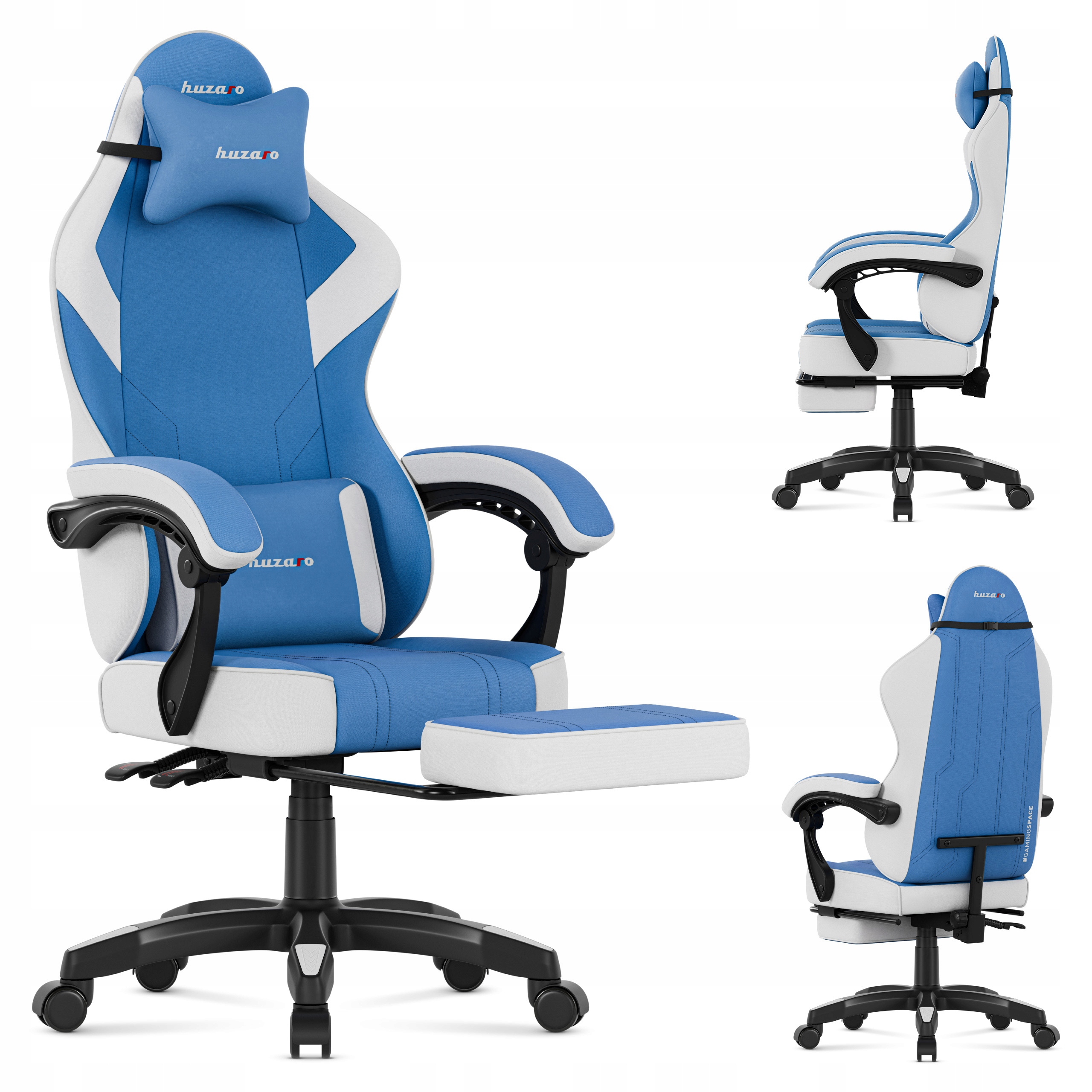 Kbelíková herní židle Huzaro modrá, otočná židle s podnožkou