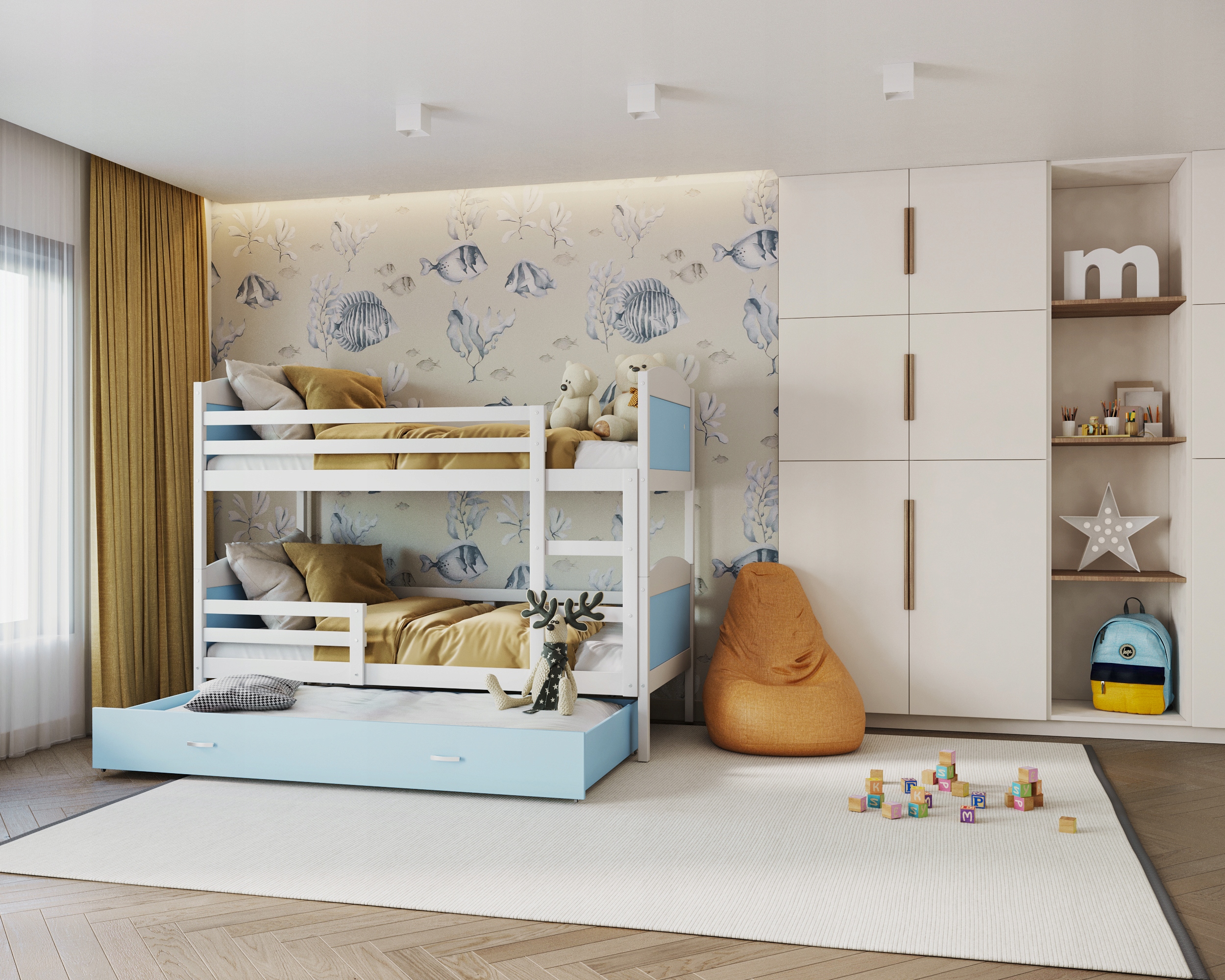 Łóżko piętrowe 200x90 białe szare MATEUSZ 3 Marka AJKmeble