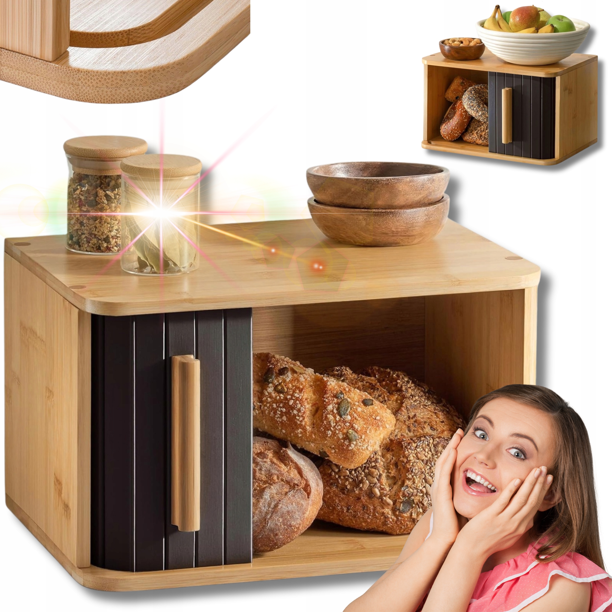 Chlebník Bambusová Nádoba Organizér Na Chléb Pečivo Kuchyňské Rohlíky!