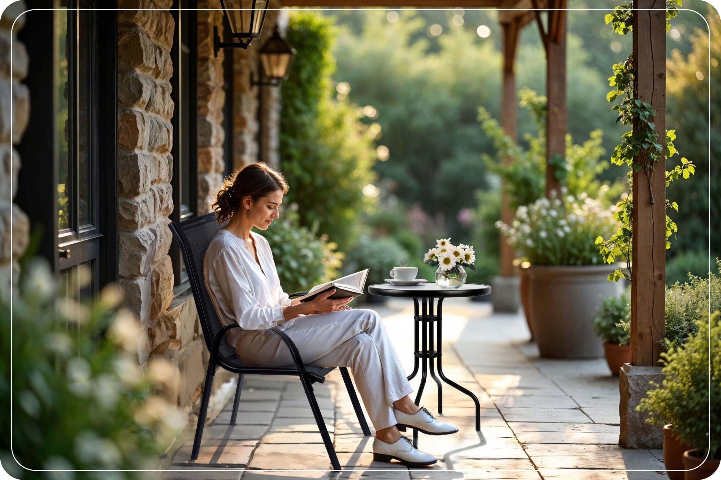 STÓŁ STOLIK OGRODOWY BALKONOWY KAWOWY SZKLANY NA TARAS METALOWY 60cm Kod producenta 298100
