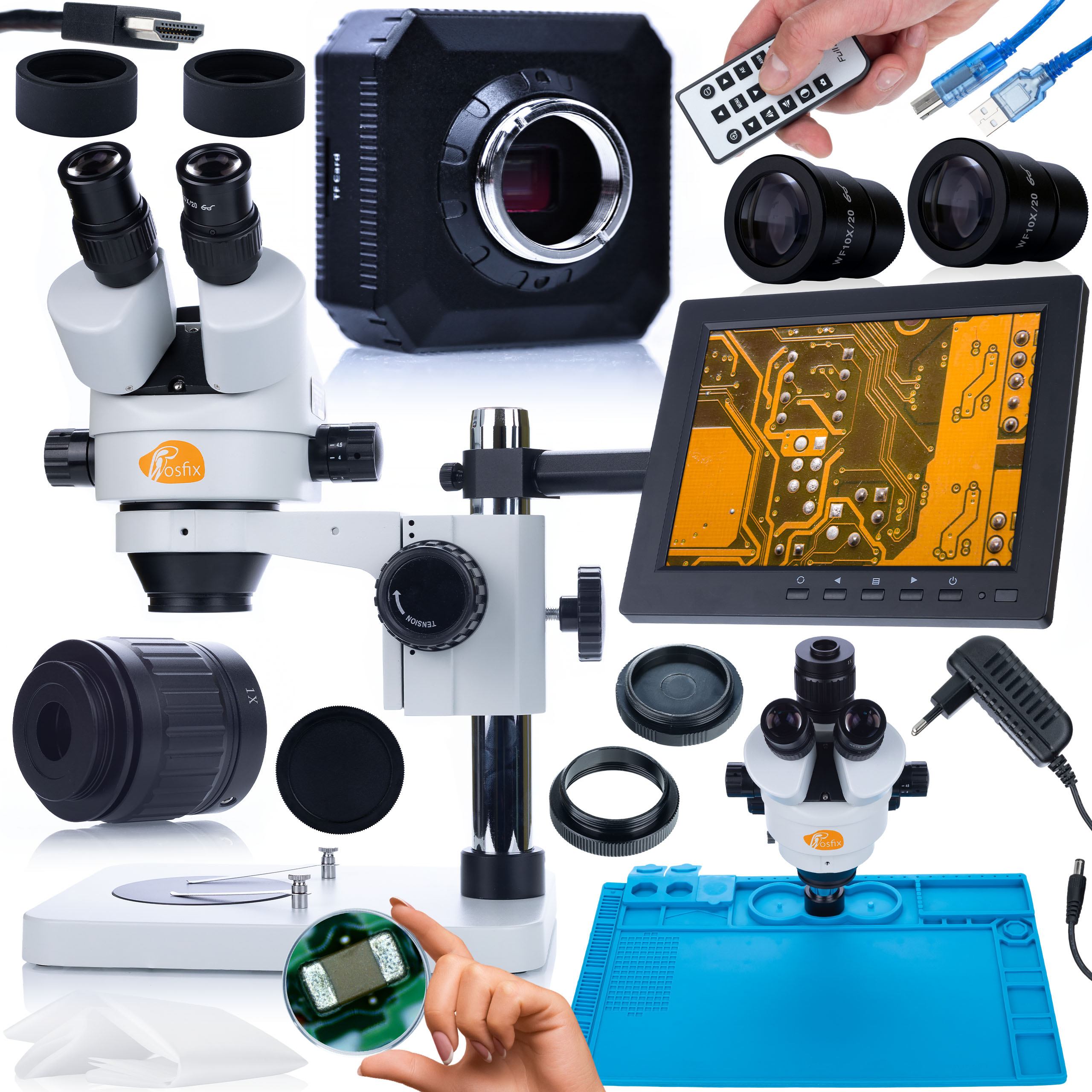 Sada Optických Mikroskopů Mercury Kamera 16MP Hdmi Podložka Držák Displej