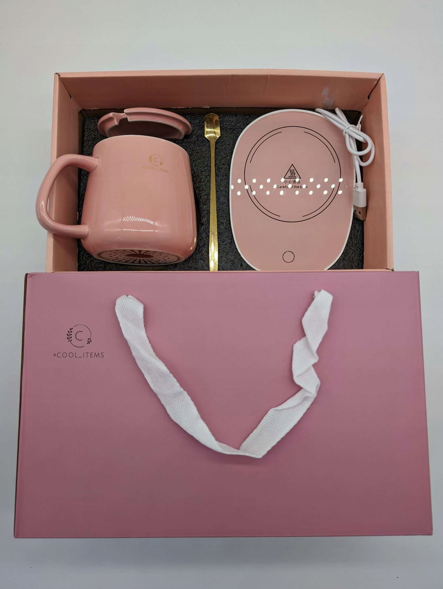 KUBEK DO KAWY HERBATY PODGRZEWACZ USB ŁYŻKA KABEL PREZENT KUBEK ŚWIĄTECZNY