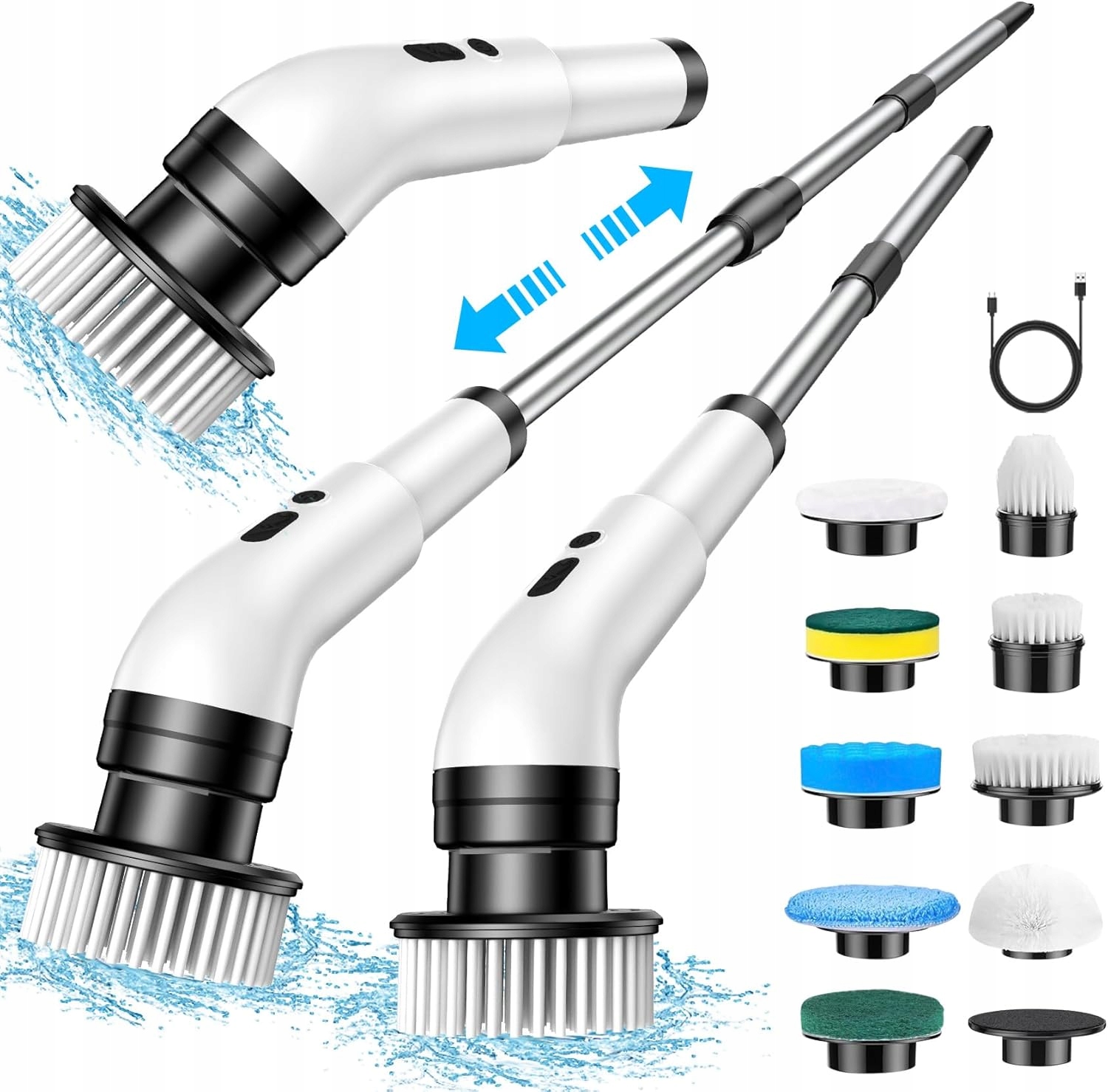 Elektrický čisticí kartáč 9v1 bezdrátový 34-130 cm, 2 režimy, bílý