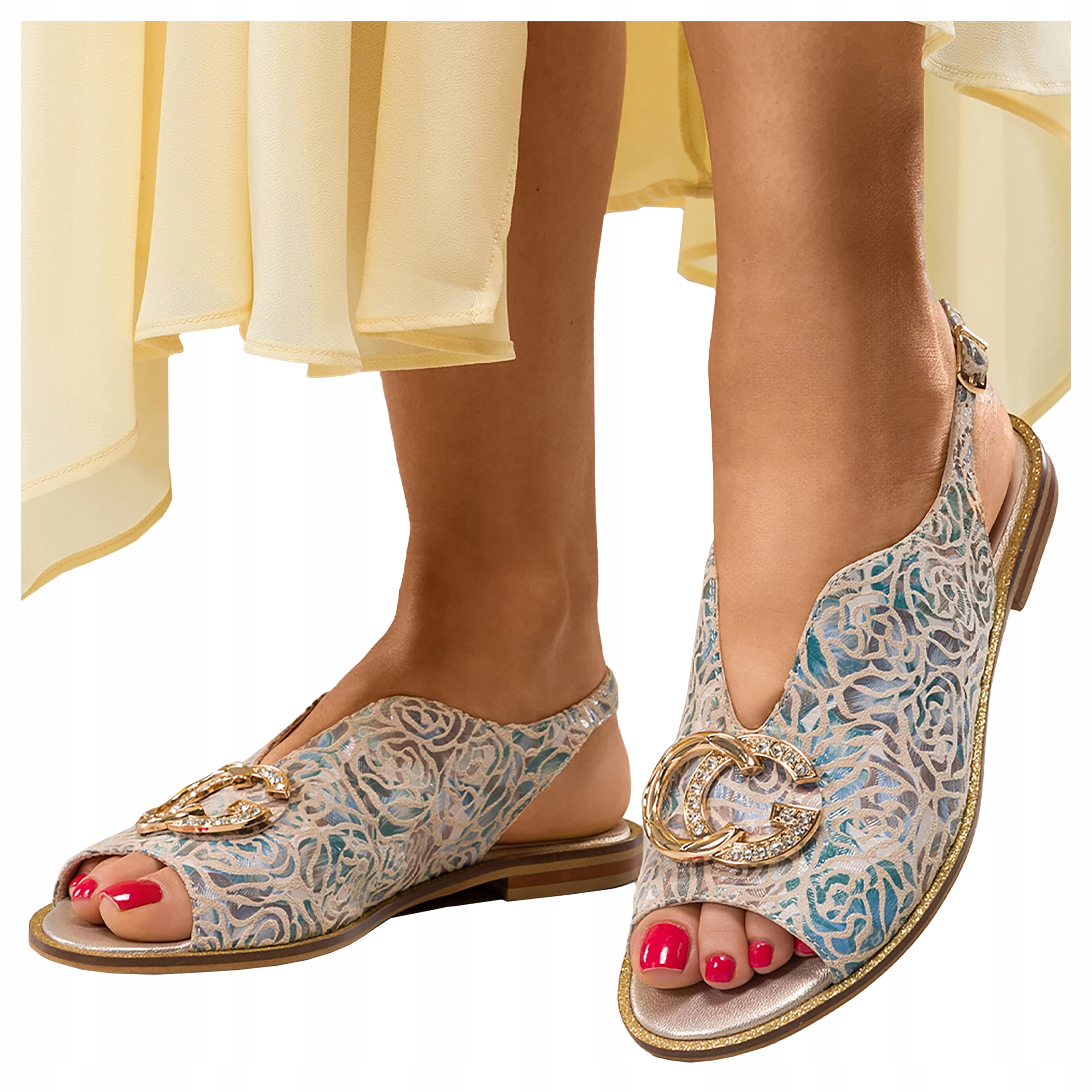 Kožené dámské sandály Elegantní ploché Polský výrobek vel. 36