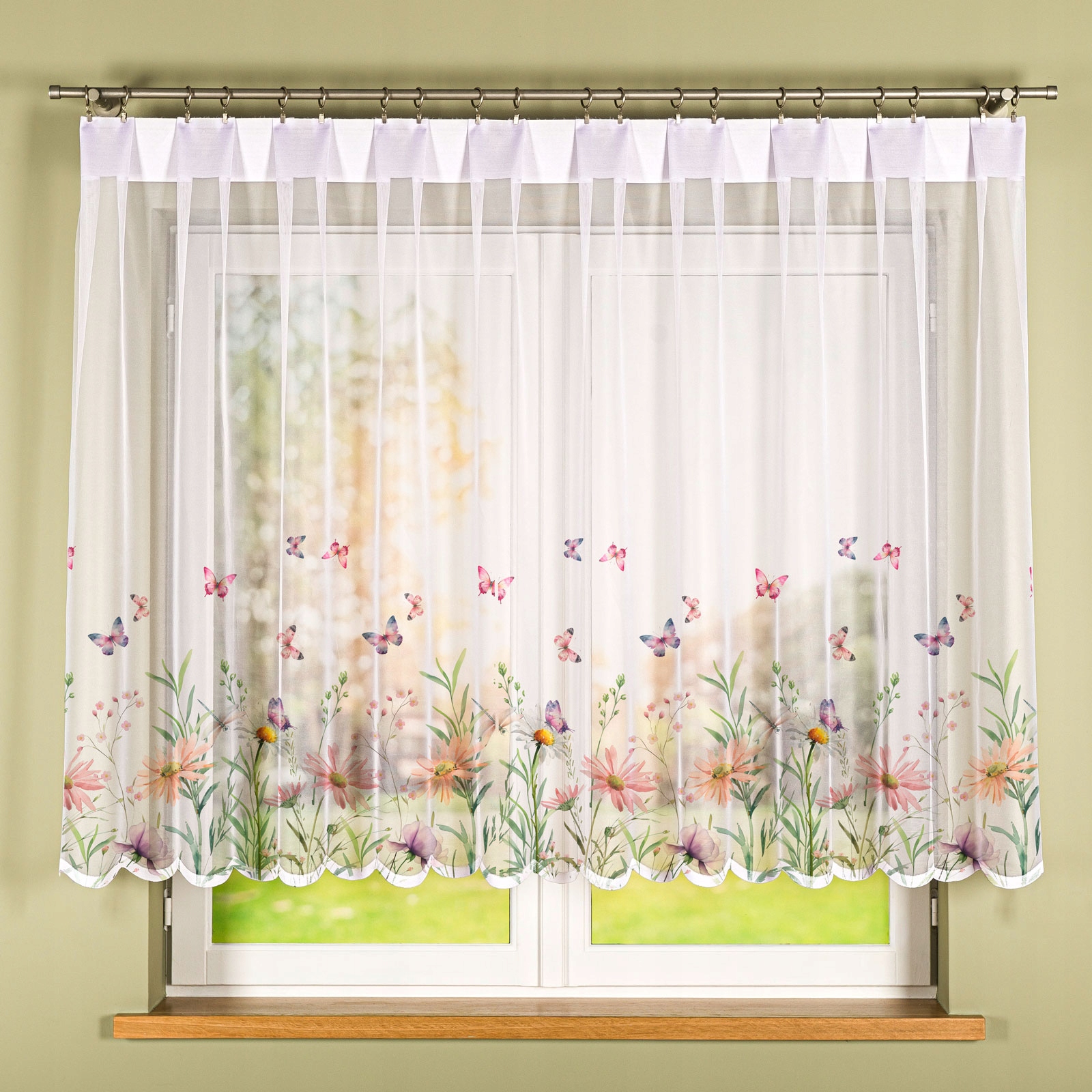 Louka s motýly záclona, vel 400 x 140 cm, potištěná (s lemováním)