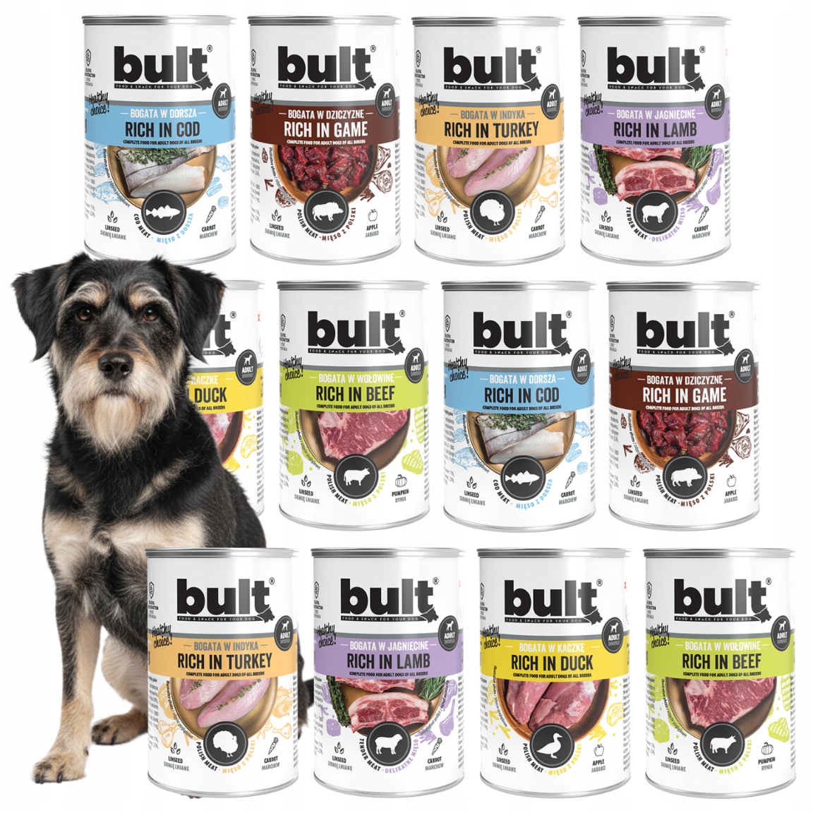 Levně Vlhké Krmivo Pro Psa Bult Konzervy MIX Chutí 10 2 Bonus! 12x400 g