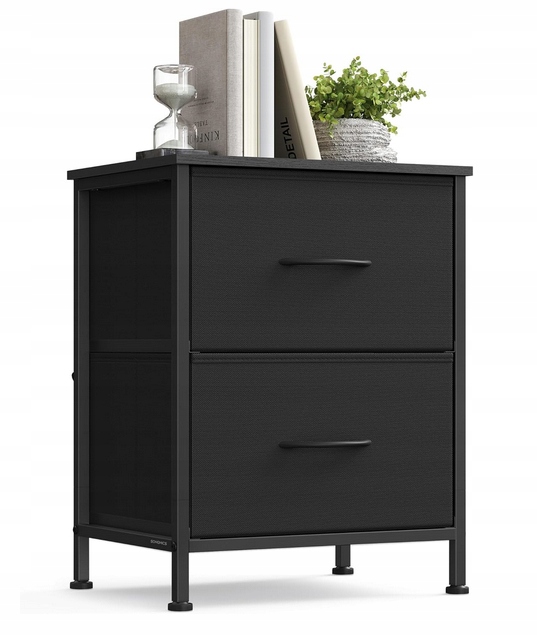 Noční Stolek Se 2 Zásuvkami Černý Ocel Mdf Ložnice Moderní