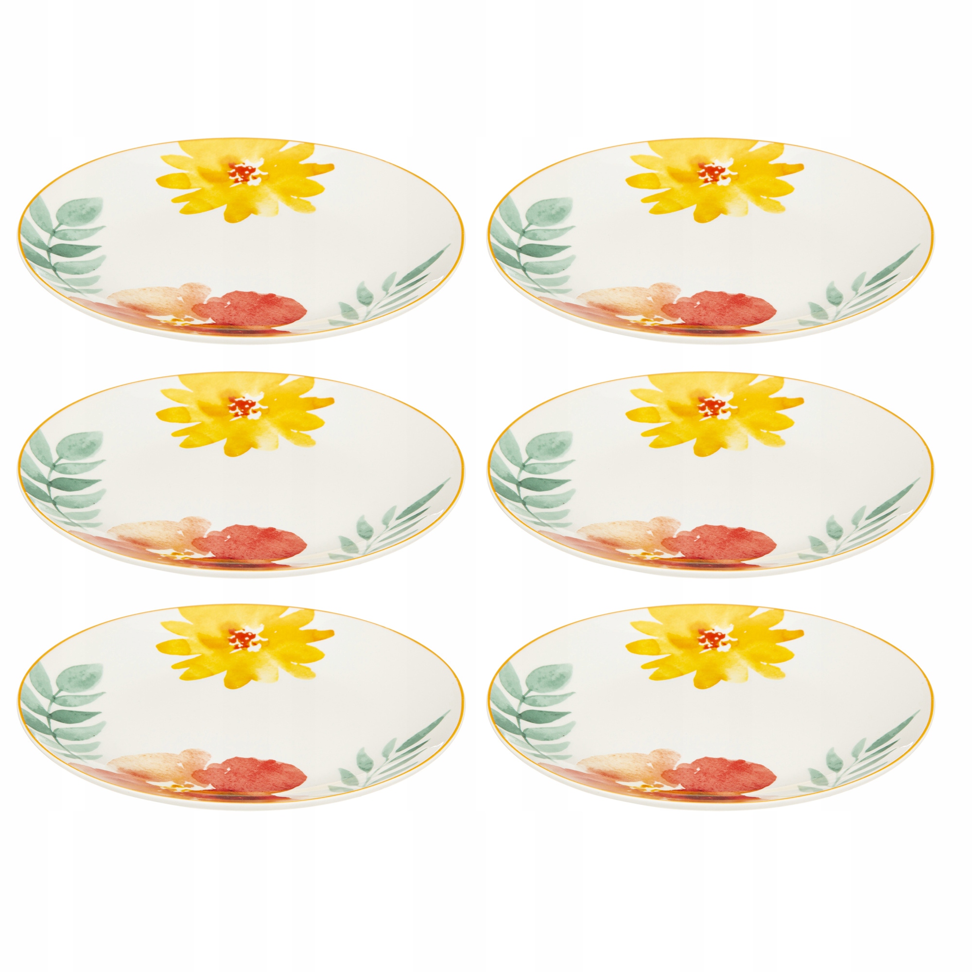 Porcelánové Dezertní Talíře Sada 6 Kusů Ø19 CM Květinový Motiv