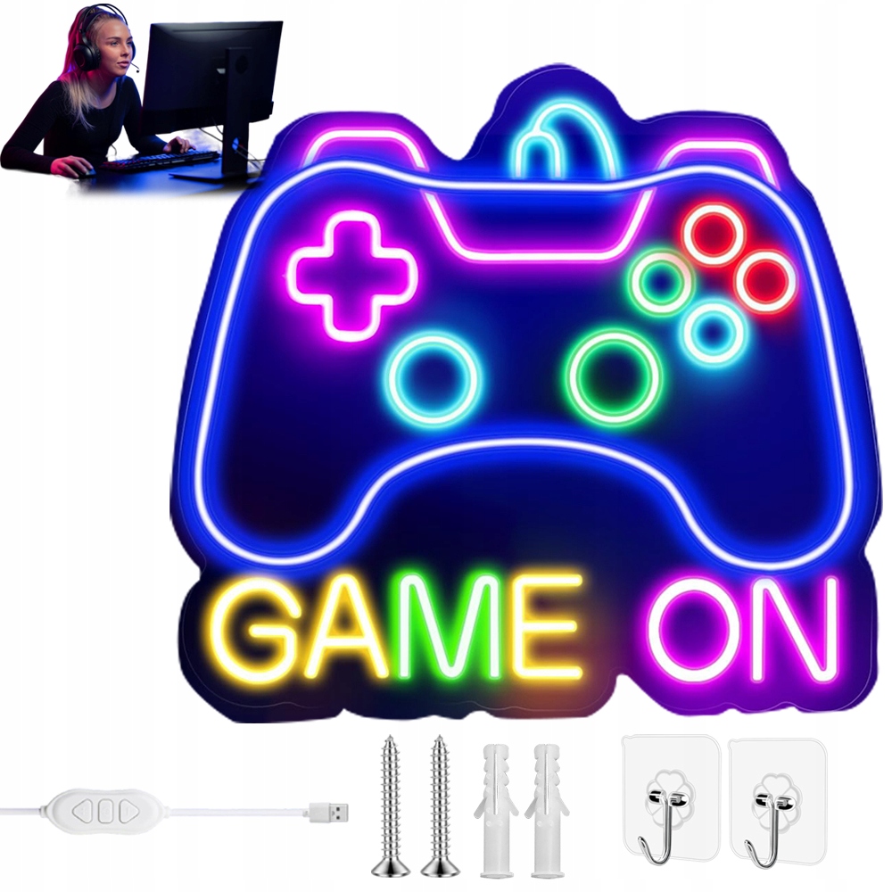 Herní Ovladač Neon Led Gamepad, Dekorace Do Pokoje Pro Mládež
