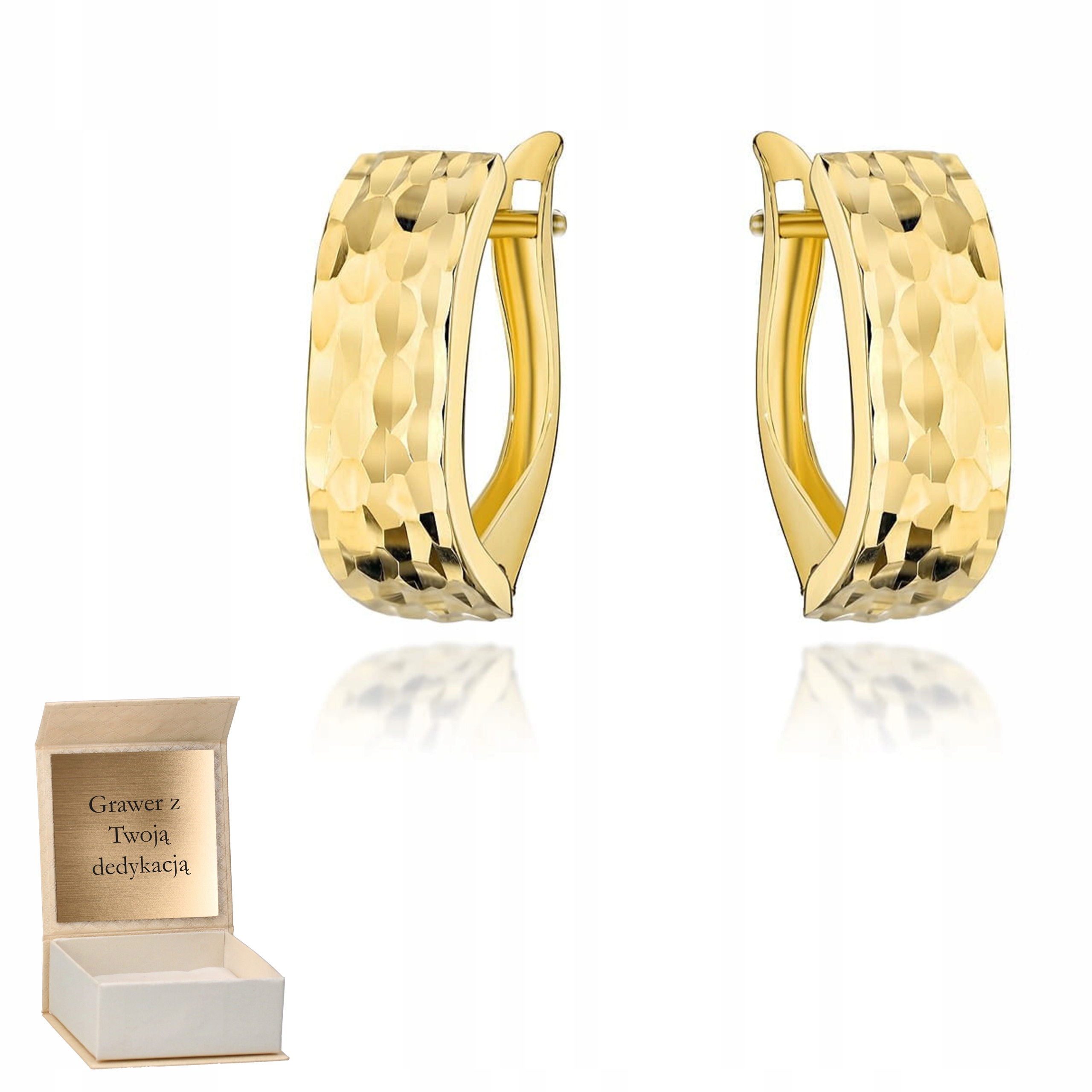 Zlaté náušnice Diamantované na anglickém zapínání zlato ryzost 585 Gravírování