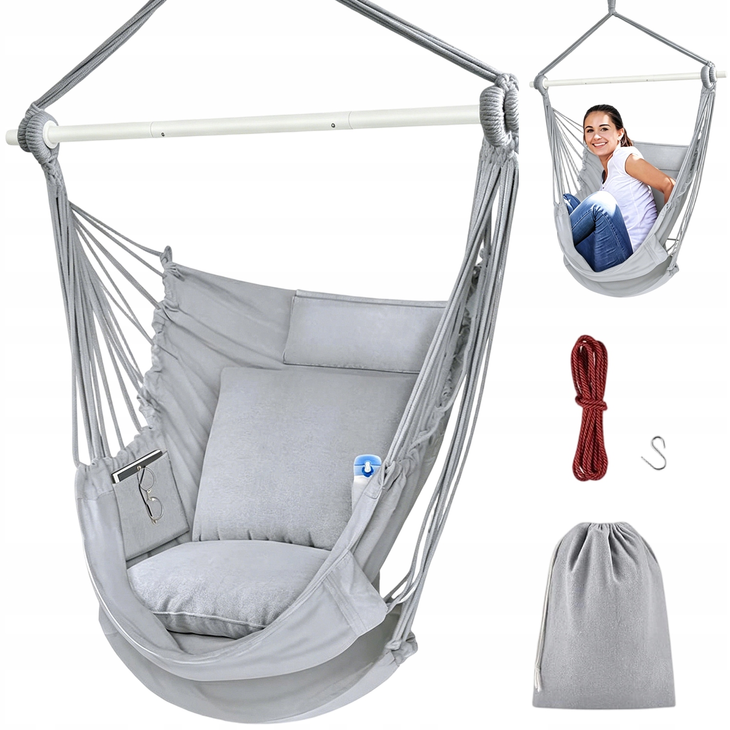 Závěsné Zahradní Houpací Křeslo Šedé S Polštáři, 200 Kg, Balkon