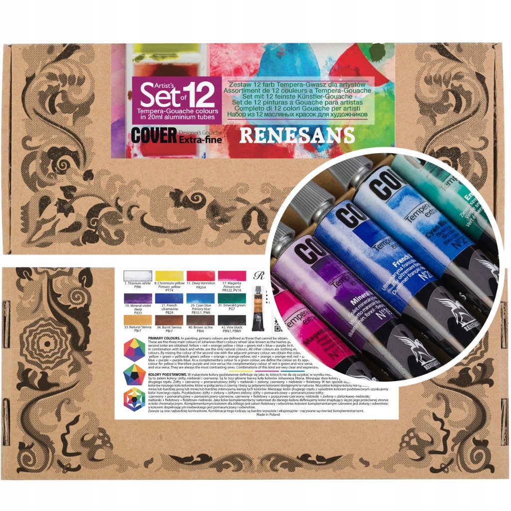 Sada 12 Barev Tempera Kvaš tuby Cover profesionální Renesans 12 x 20ml