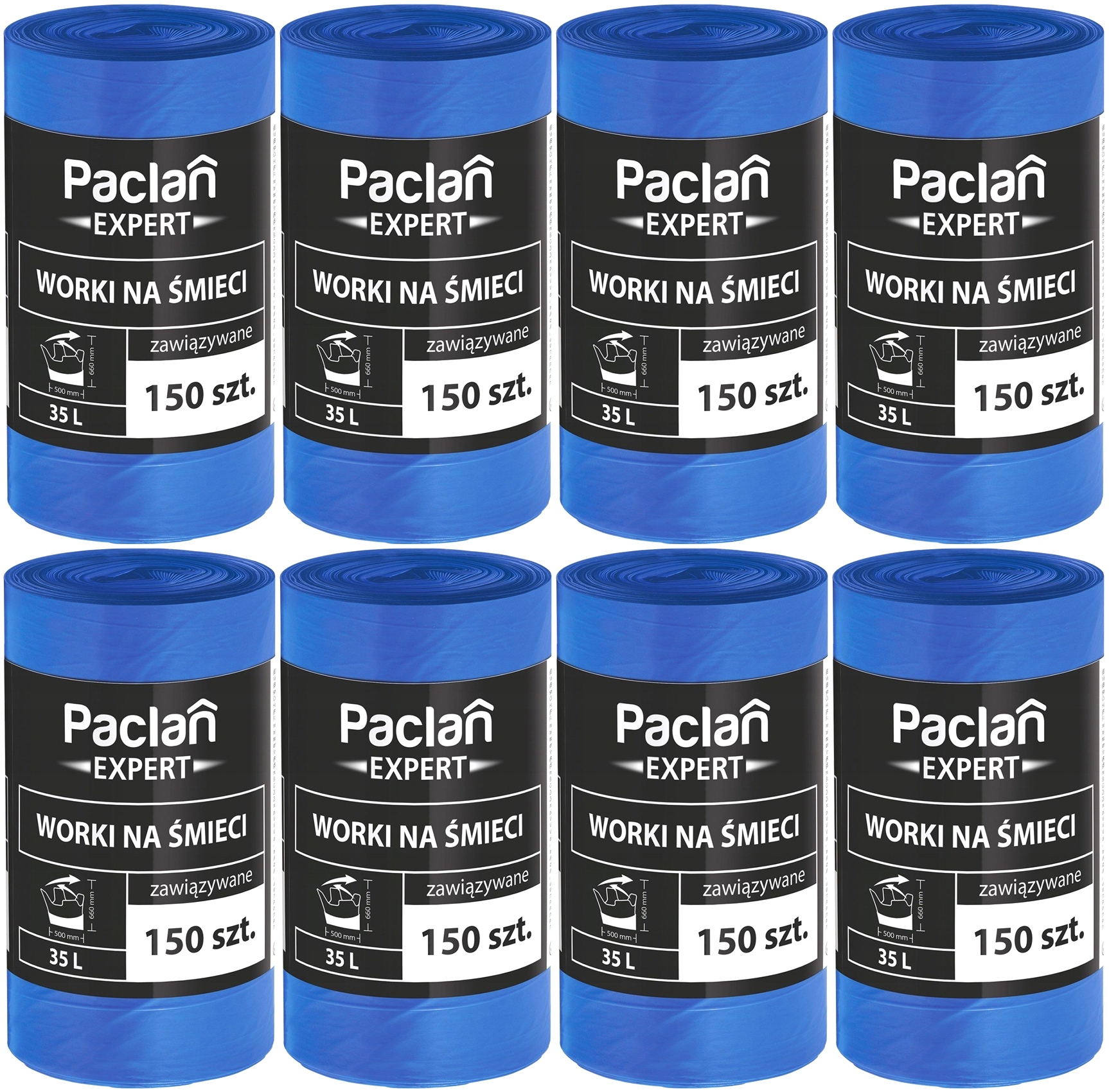 8 x Sáčky Na Odpadky Zavázané Silné Nepraskající 35L 150 Ks Paclan Expert