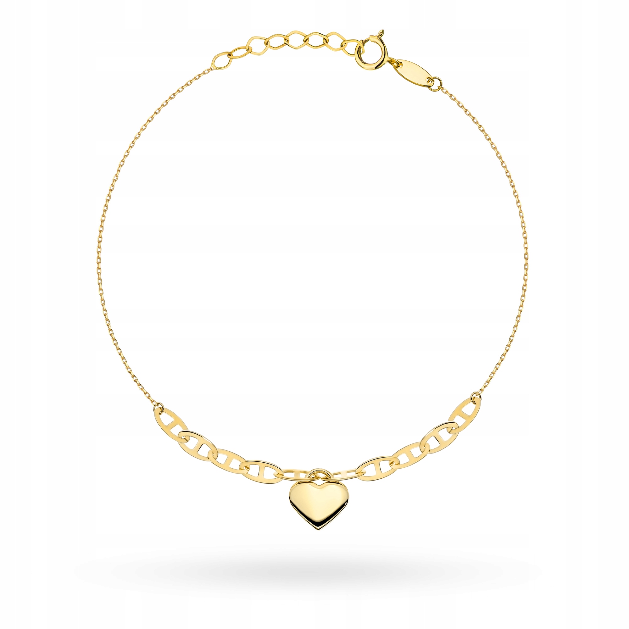 Zlatý Náramek Dámský pr. 585 s články a srdíčkem 14k