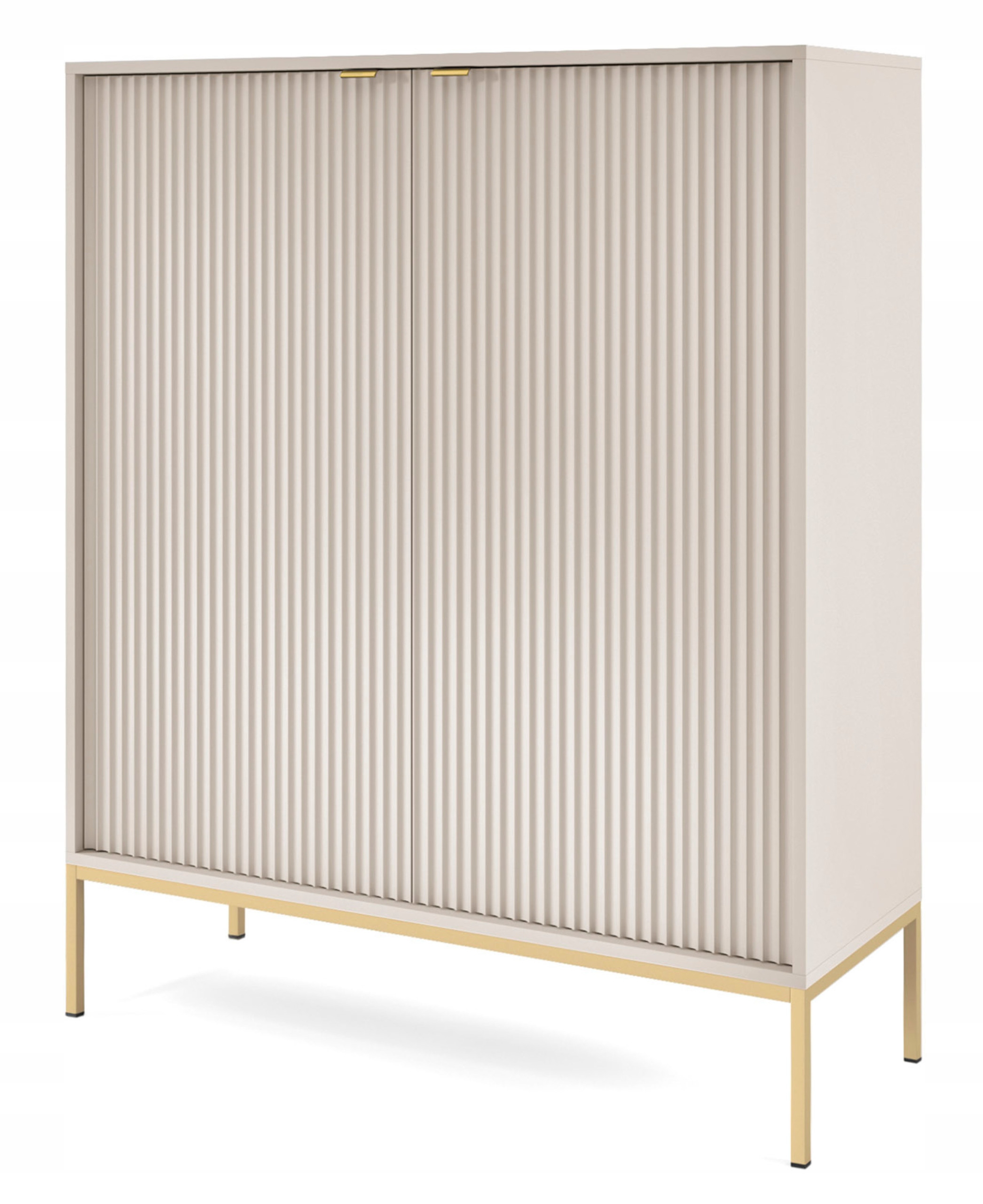 Vysoká komoda Vellore kašmír s rýhovanými čely a zlatým rámem