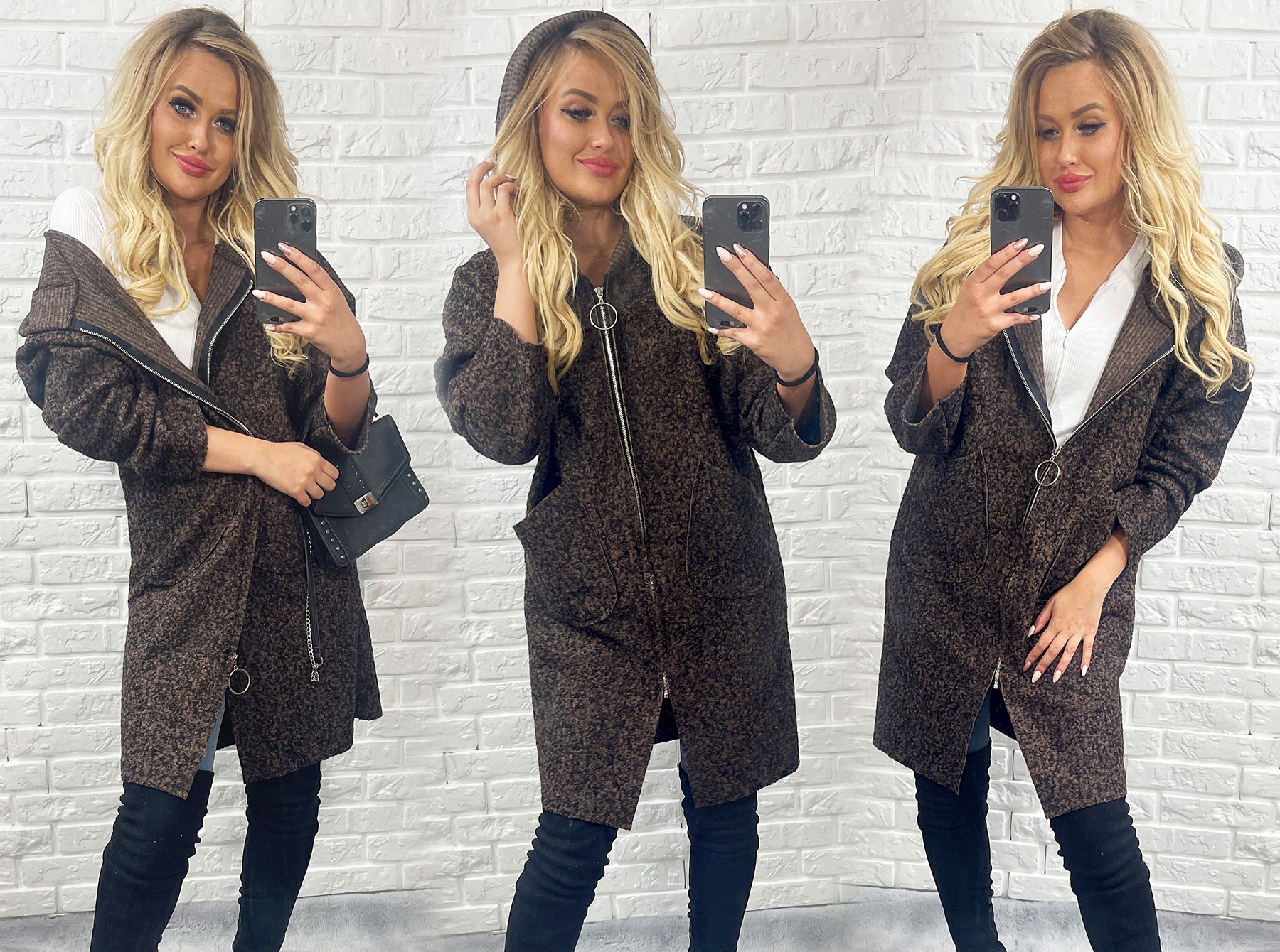 SUPEŁKOWY PŁASZCZ BLUZA Z KAPTUREM oversize KURTKA Rękaw długi rękaw