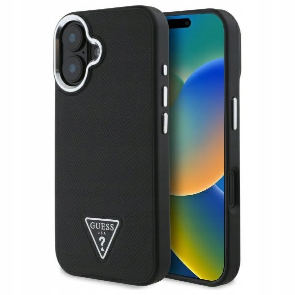 Pouzdro pro iPhone 16 Plus Guess Grained Triangle MagSafe černé