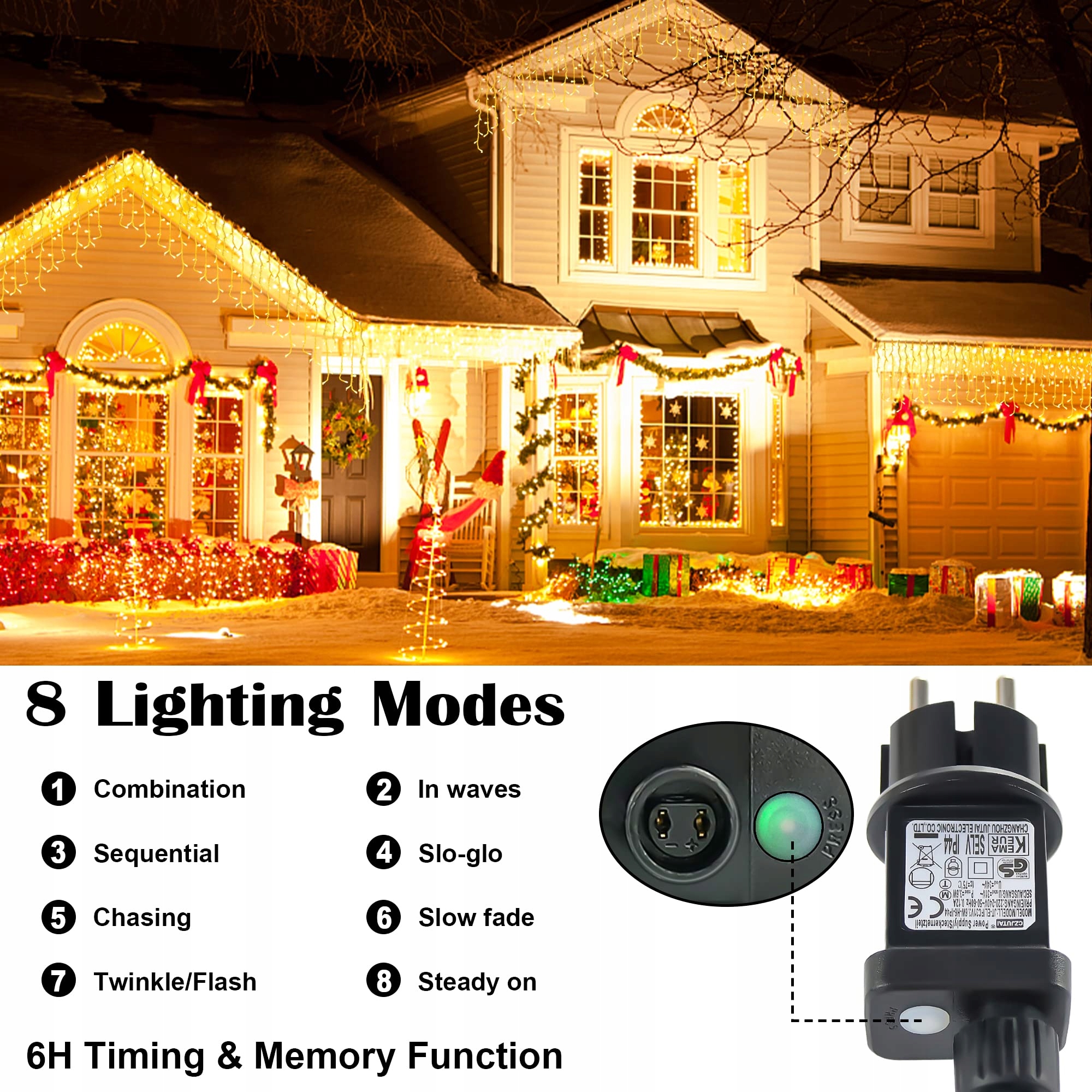FOBASTON Kurtyna Świetlna 5M 200 LED Ciepły Biały IP44 — miniatura 6