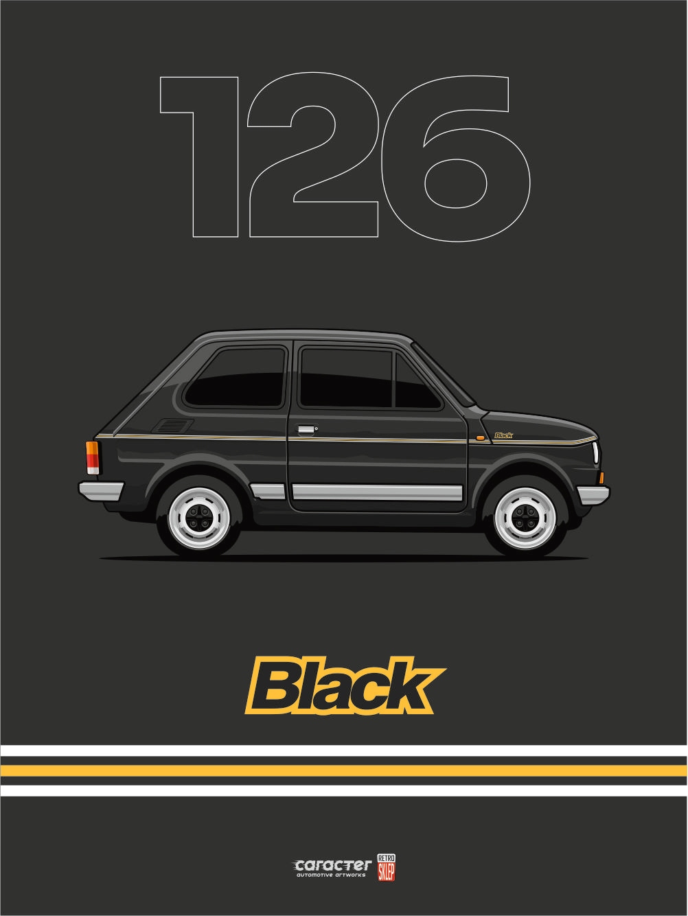 Plakat czworaki BLACK Fiat 126p Format A3